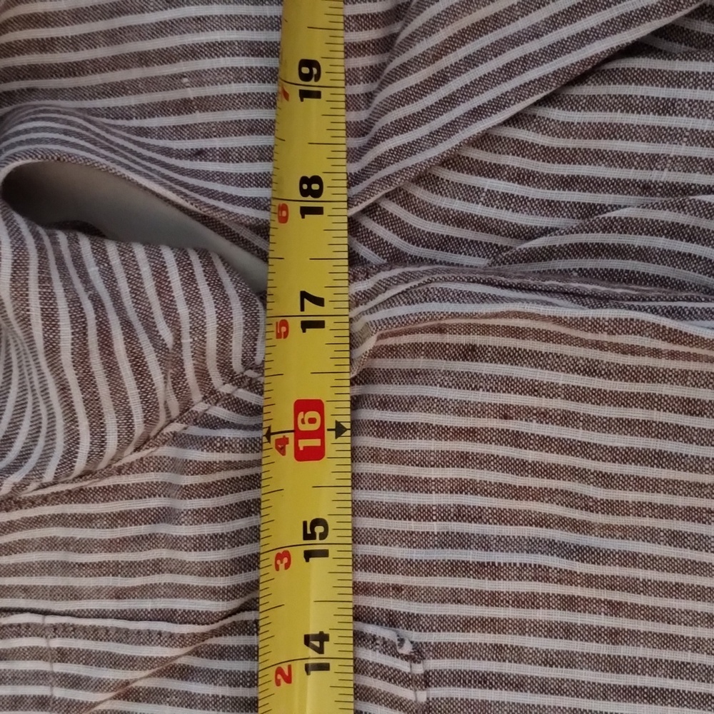 Size Small Tahari 100% Linen Brown And White Striped L/S Shirt Dress - Picture 10 of 12
